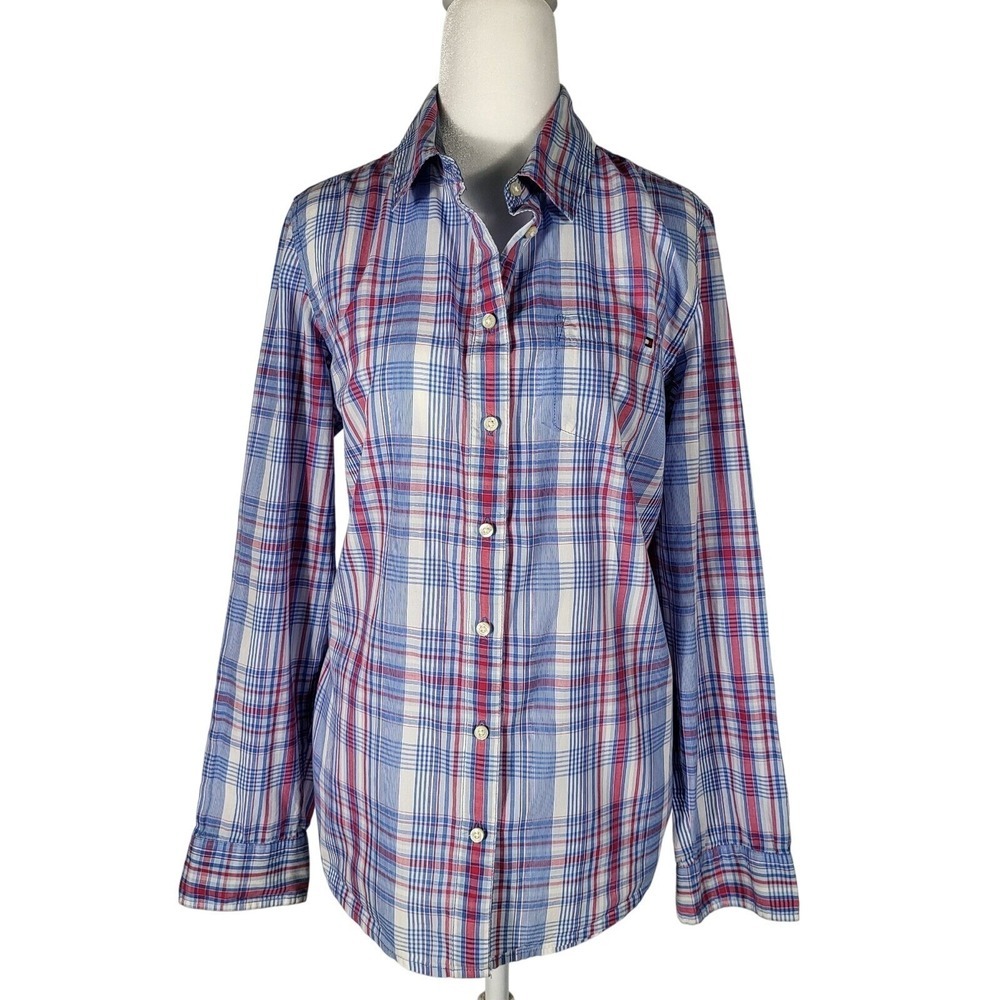 Tommy Hilfiger Plaid Button Down Shirt Classic Fit Long Sleeve Top Size L - Picture 4 of 9